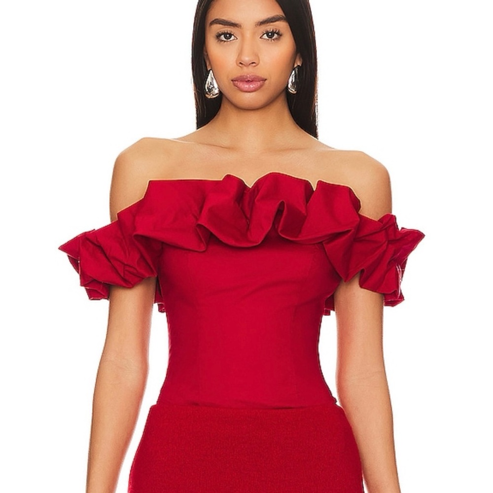NBD Red Ruffle Off-Shoulder Blouse - Picture 3 of 4
